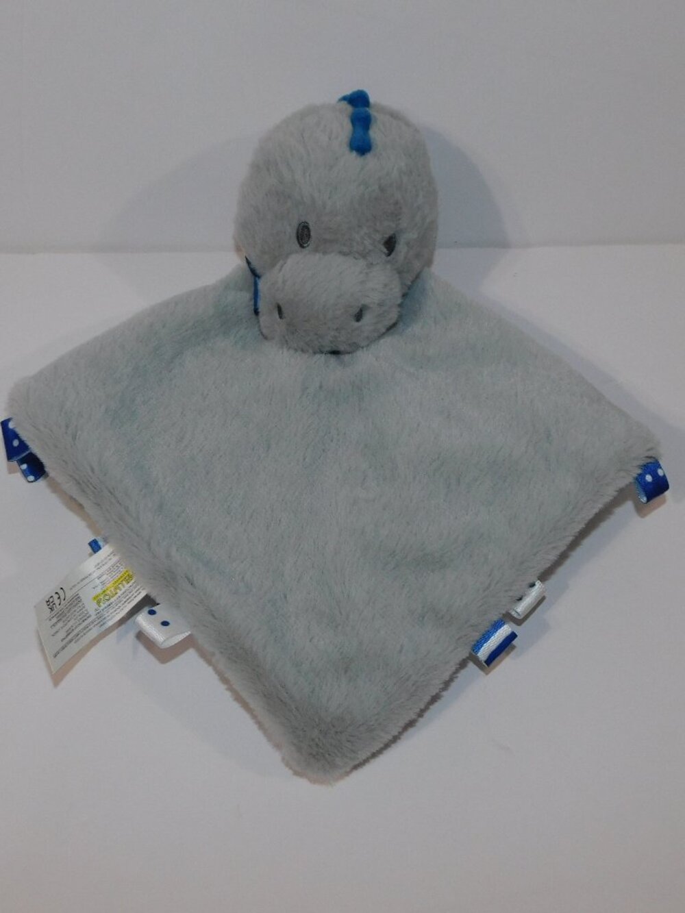 Kellytoy Gray Blue Dinosaur Rattle Security blanket Baby Lovey Nunu Plush
